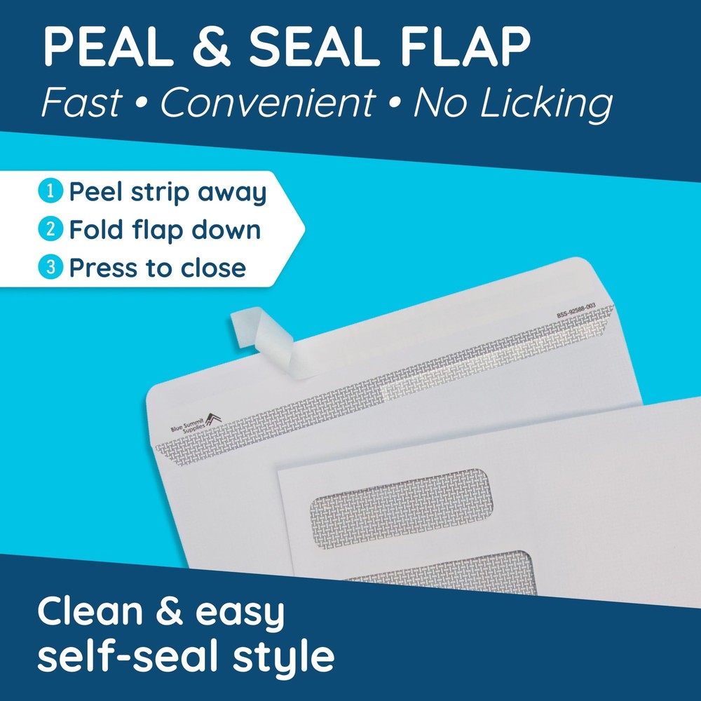500#8 Self Seal Double Window Security Envelopes Designed for Number 8, White