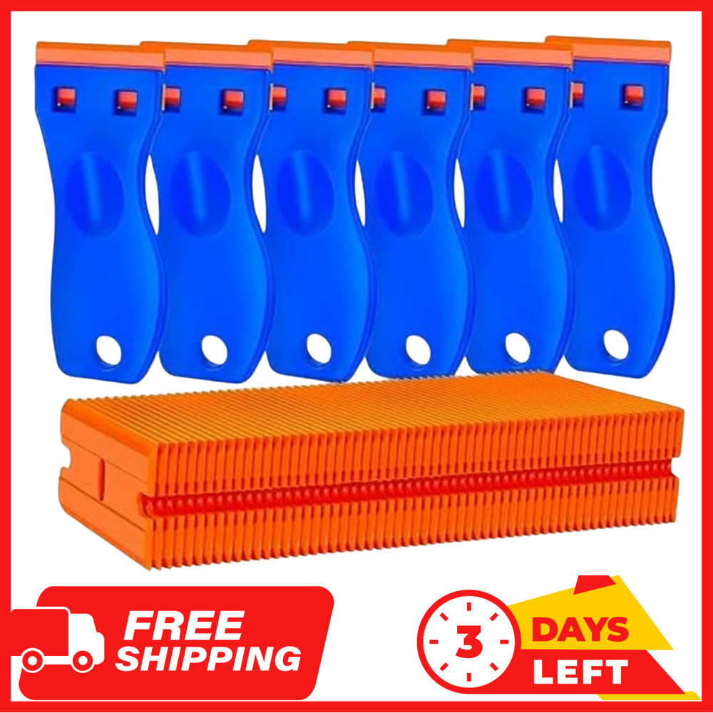 Plastic Razor Blade Scraper Tool, 6 Pcs Razor Scraper with 60 Pcs Plastic Blades