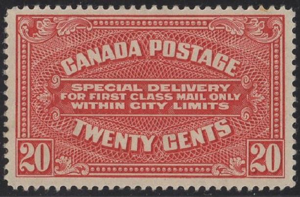 CANADA: #E2 TWENTY CENTS SPECIAL DELIVERY  / VF MINT HR