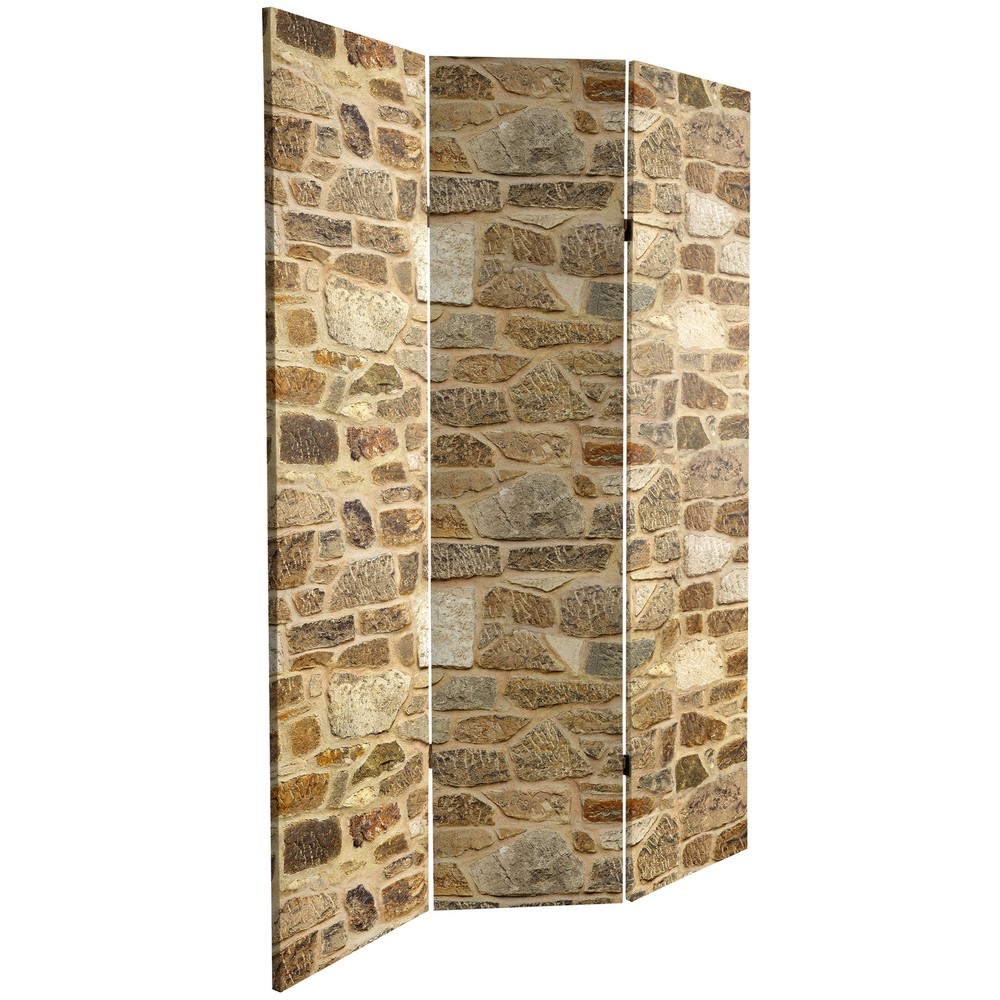 6 ft. Tall Double Sided Stone Wall Canvas Room Divider