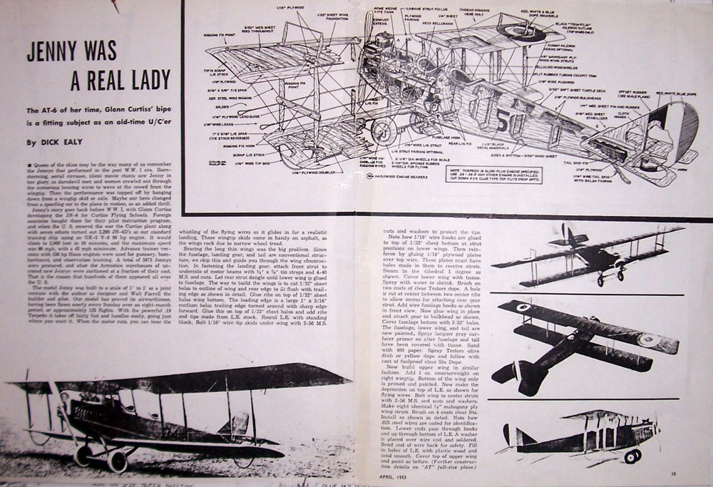 Air Trails JN-4D "Jenny" PLAN + CONSTRUCTION ARTICLE for 42" UC Model Airplane