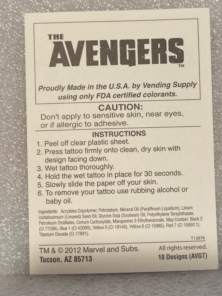 2012 Avengers Thor Tattoo *NEW* bb1