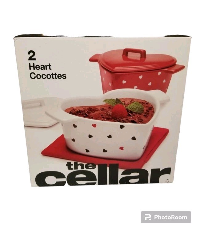 THE CELLAR 2-Pc. Heart Stoneware Cocottes W/ Lids