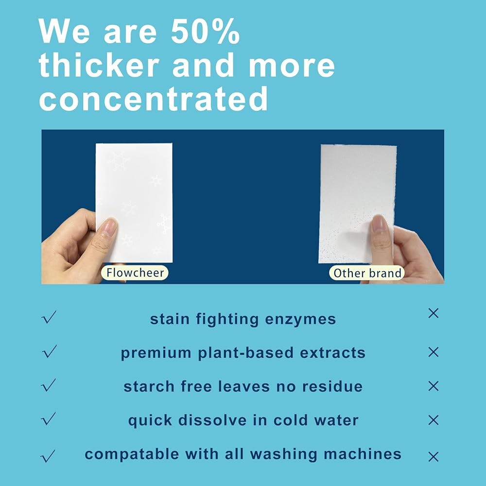FlowCheer Laundry Deternt Sheets 10 Loads, Fragrance Free, Plastic-Free,