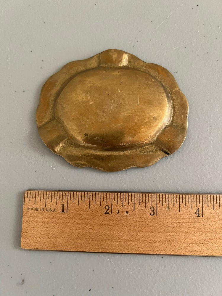 Vintage Small Brass Incense Plate Dish Bowl Etched