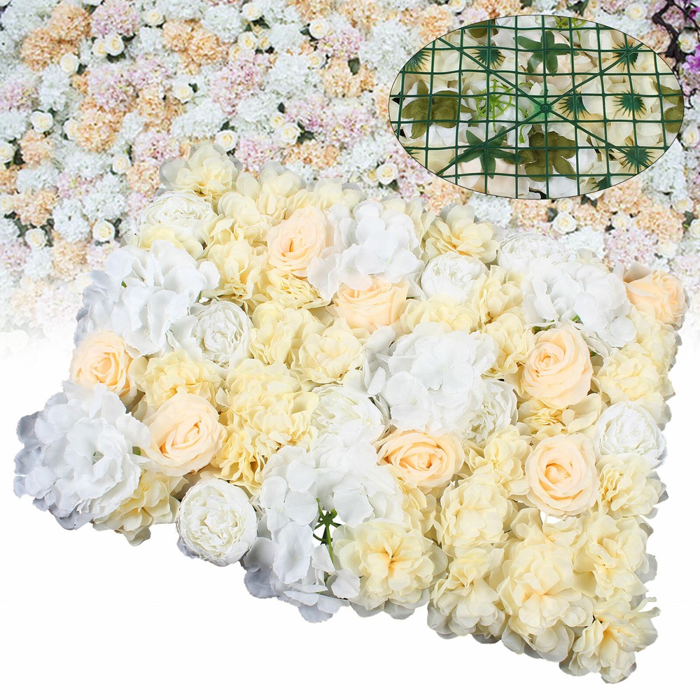 12Pcs Artificial Flower Wall Panel Rose Hydrangea Wedding Party Venue Decor