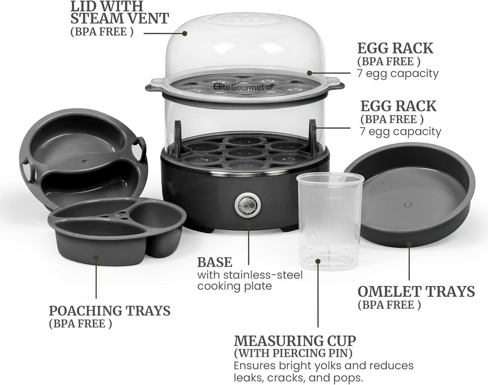 Elegant Easy Egg Cooker: 14-Egg Capacity, Auto Shut-Off – Perfectly Cooked Eggs