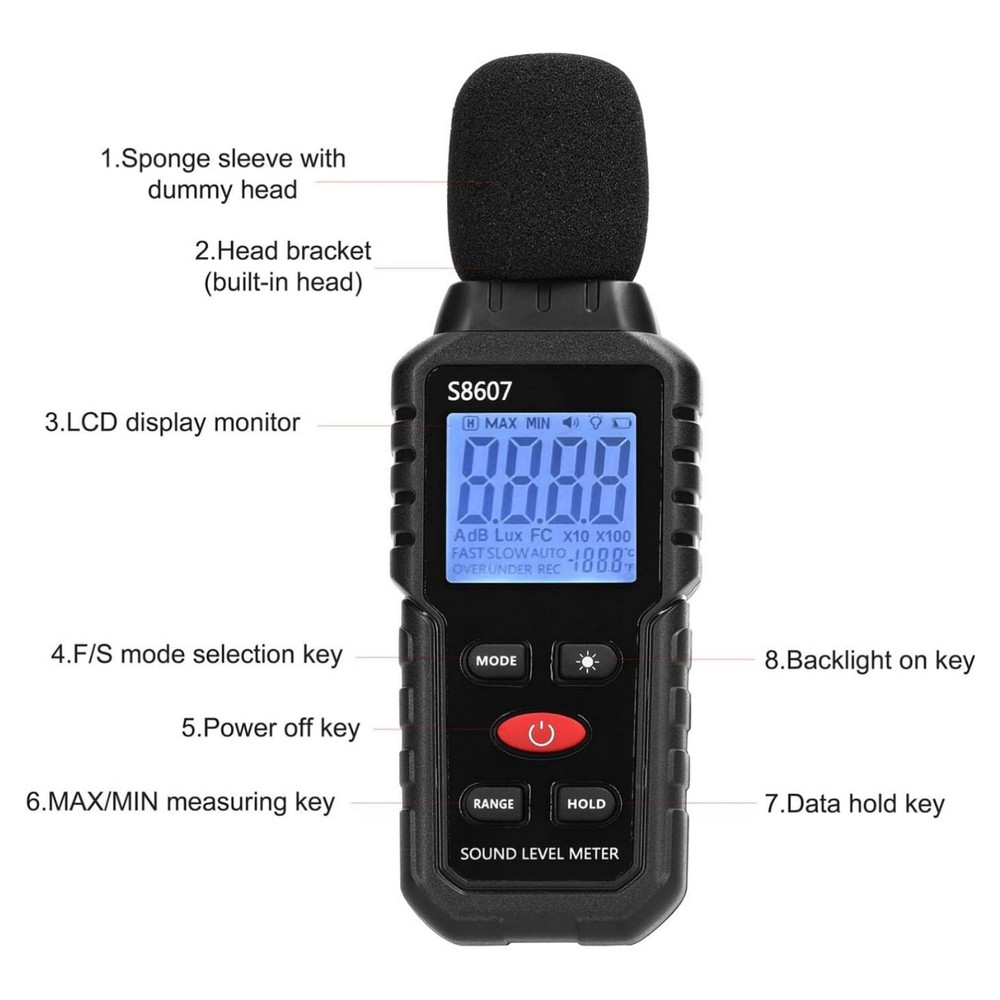 Digital Sound Meter with Data Hold Function 30-130dB Measuring Range A-Weight