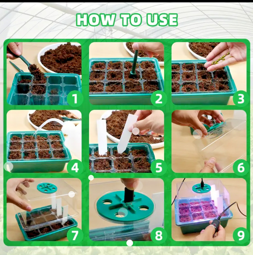 5pk-Seed Starter Kit with Grow Lights -Timer -Dimmer -Ventilation Dome-60cell