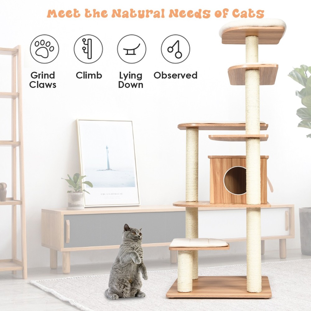 69" Modern Cat Tree Multi-layer Kitten Activity Tower w/ Removable Soft Mat
