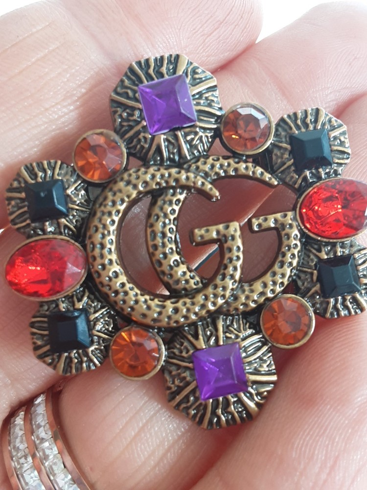 Vtg Cucci brooch pin bronze & colored