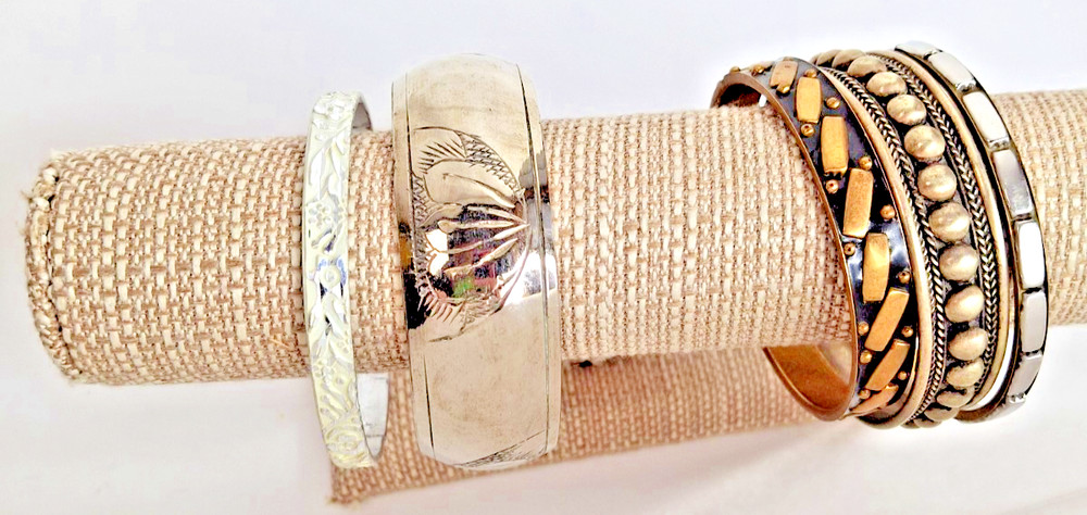 Vintage Metal Bracelets Lot Textured Boho Bangle Stack Mod Geo Westerncore