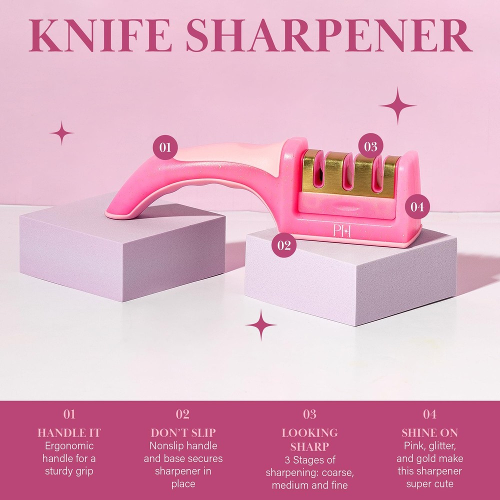3-Stage Knife Sharpener, Professional Kitchen Knife Sharpener with Ergonomic ...