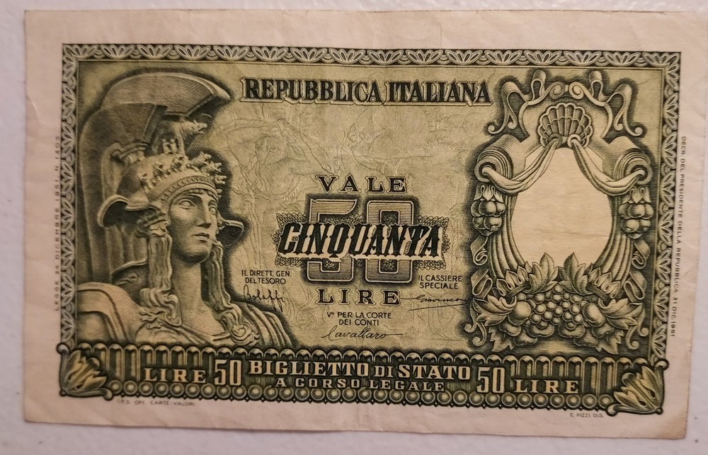 1951 Italy 50 Lire Note; Pick 91a
