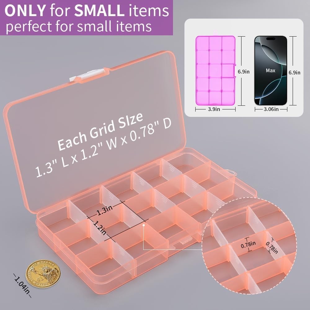 15-Compartment Small Plastic Storage Boxes for Crafts & Jewelry - Multicolor Set