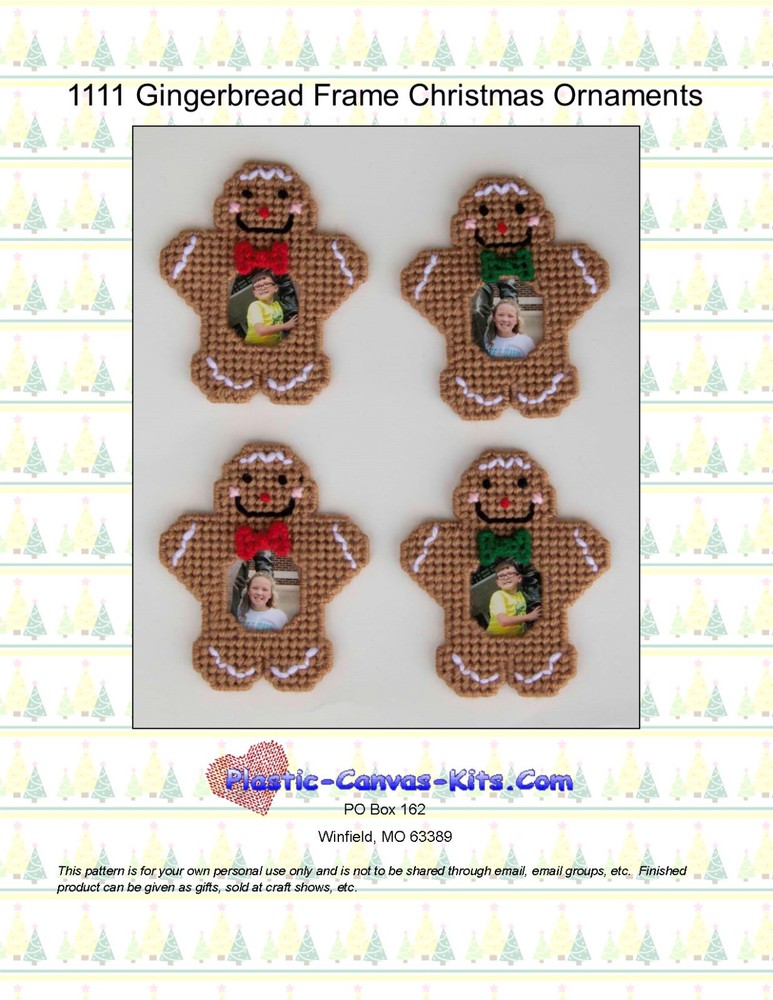 Gingerbread Man Frame Christmas Ornaments-Plastic Canvas Pattern or Kit