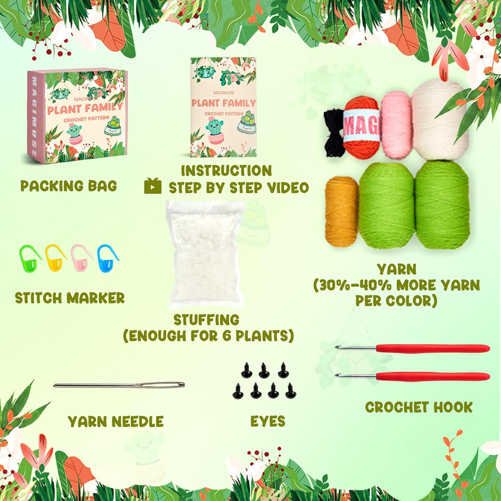 MAGIMUSE Beginner Crochet Kit with Video Tutorials - 6 Hanging Plant Designs