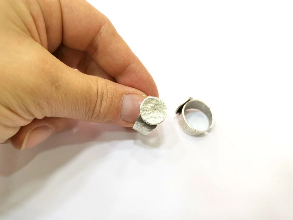 Round Large Blank Ring Setting Mounting Cabochon Base Adjustable Antique Silver