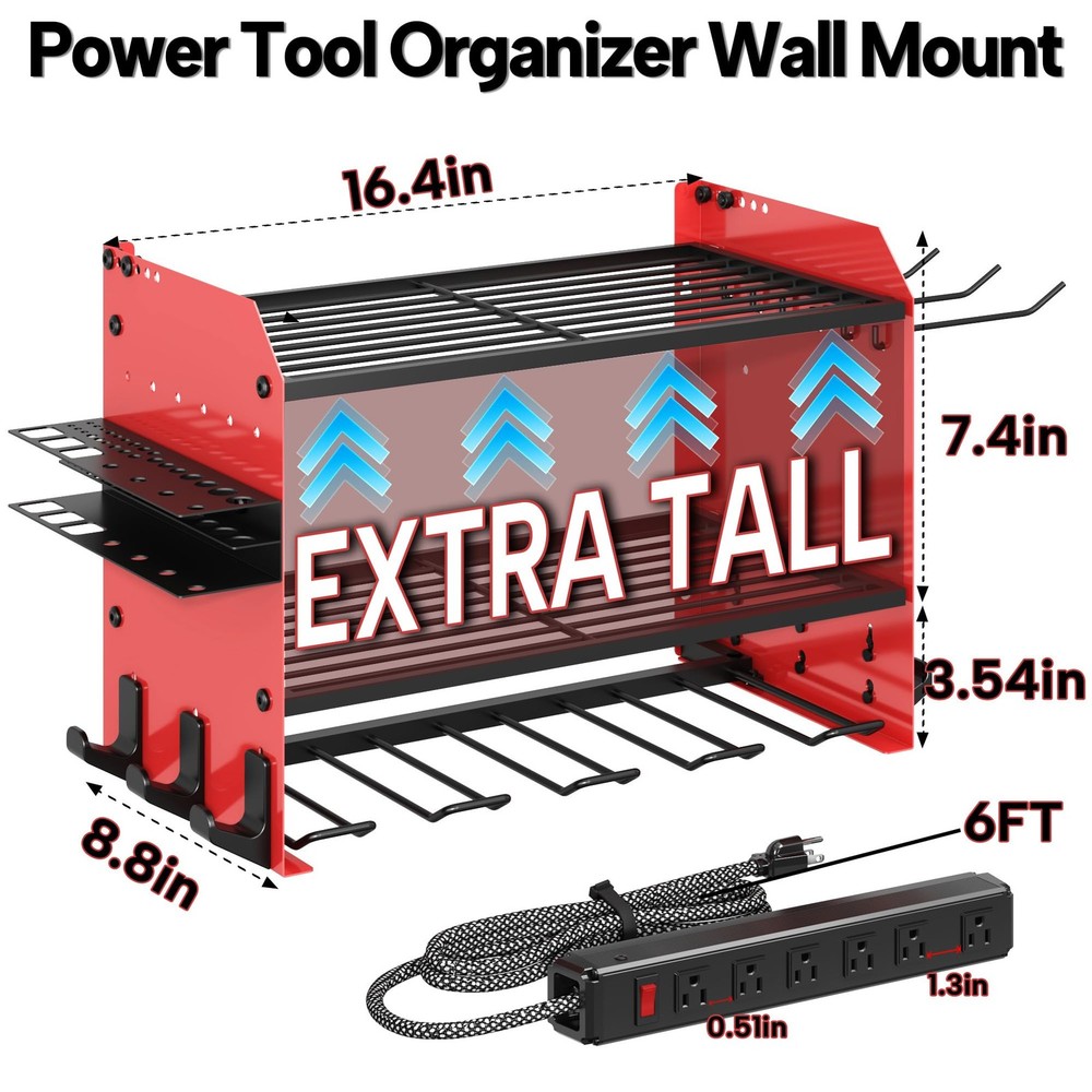 CFMASTER 3 Layer Heavy Duty Power Tool Organizer Wall Mount with Charging Sta...