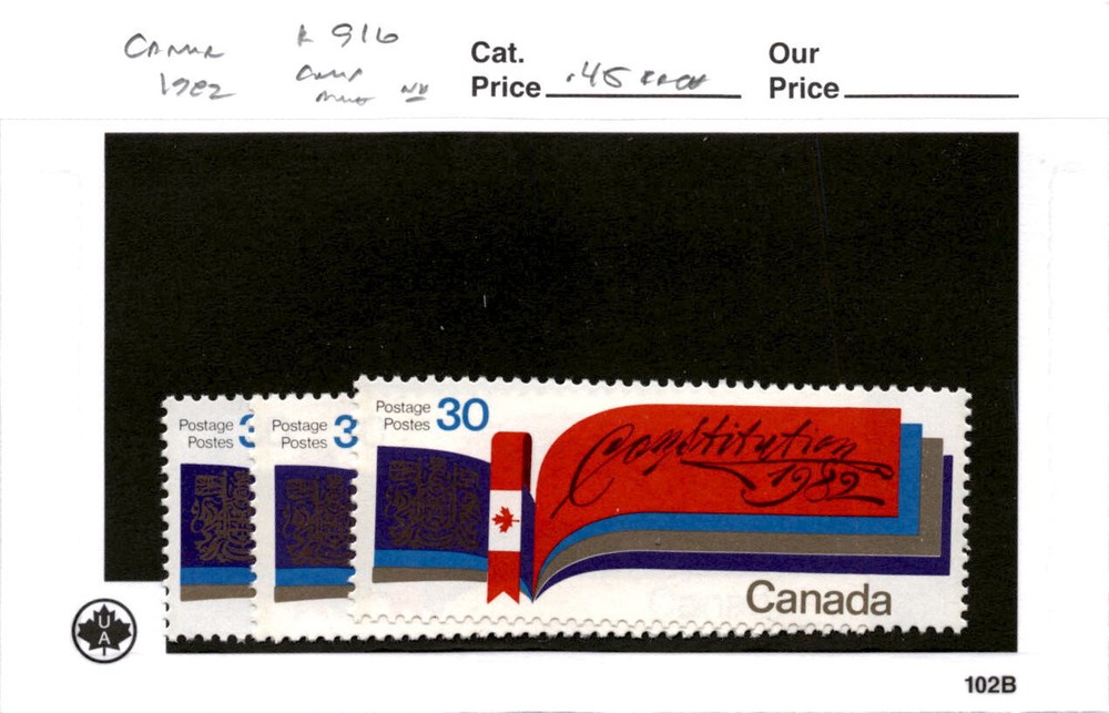 Canada, Postage Stamp, #916 (3 Ea) Mint NH, 1982 Constitution (AC)