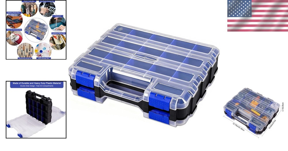 Portable Double-Sided Tool Organizer with 34 Compartments - Waterproof Design
