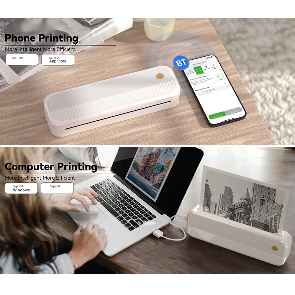 Bluetooth Label Printer Inkless Thermal Printer Multiple Printing Size for Home