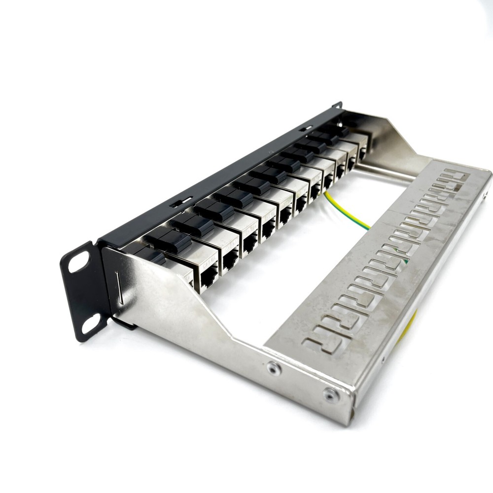 ETS 12 Port Patch Panel 10 inch Cat6A Inline Keystone, Feedthrough Coupler