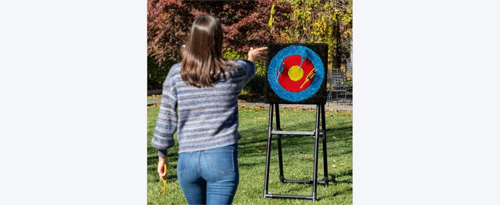 Axe Throwing Target Game 5Ft Tall Sturdy Steel Frame Includes 8 Throwing Axes