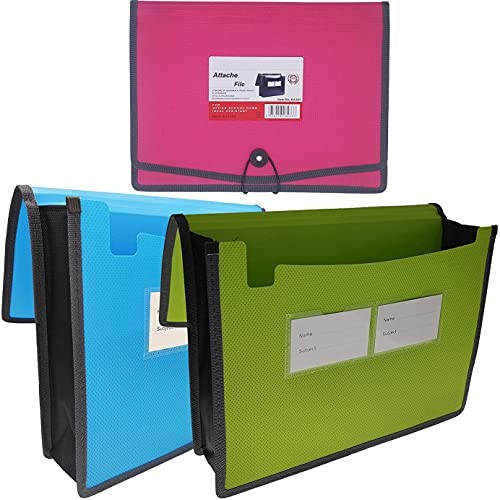 Expanding File Folder Document Organizer with Elastic Cord & Green/Blue/Red