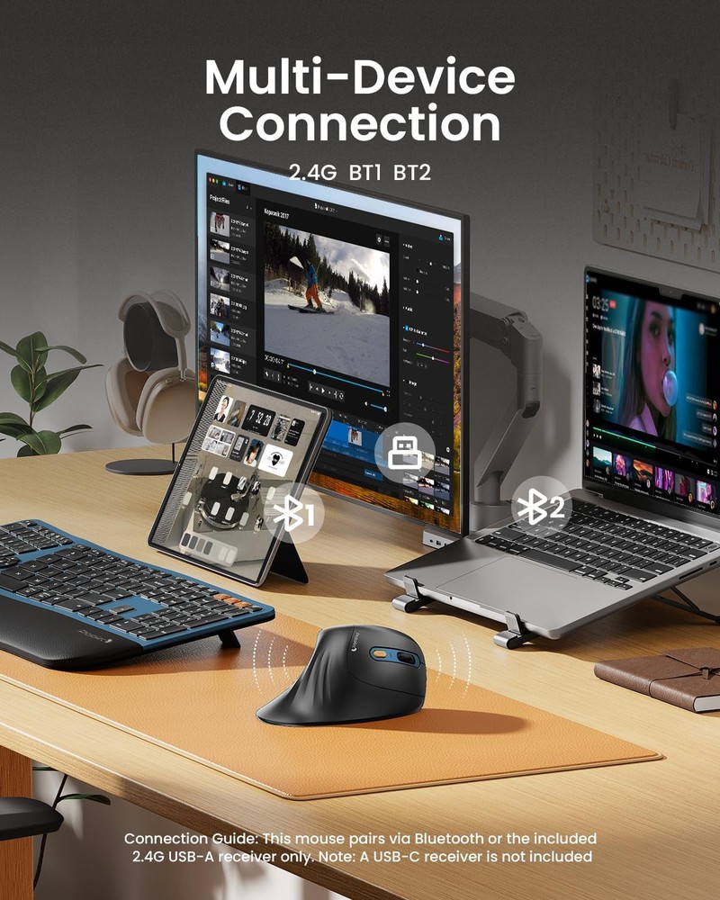 Ergonomic , EM11 NL Bluetooth Rechargeable Wireless Vertical , 3 Multi-Device...