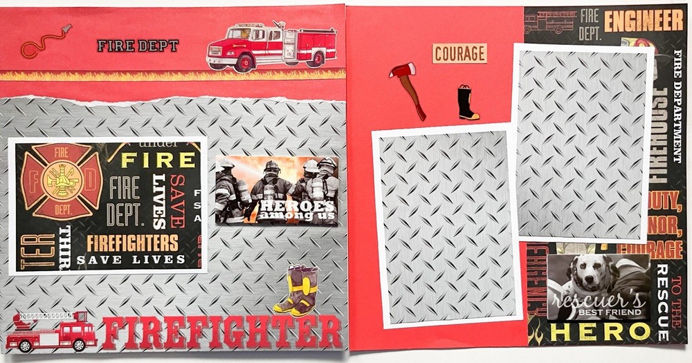 Fireman Scrapbook pages, Firefighter Layouts, Fireman Scrapbook Layout