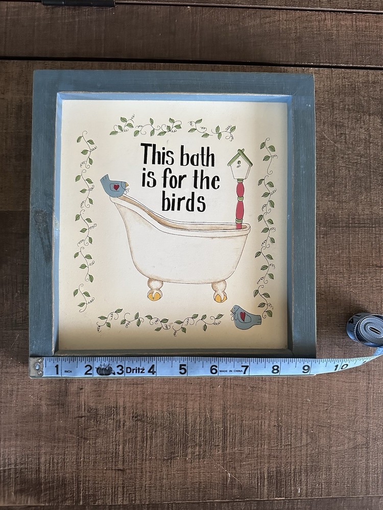 Framed Decorative Wall Art with Bird Bath Illustration