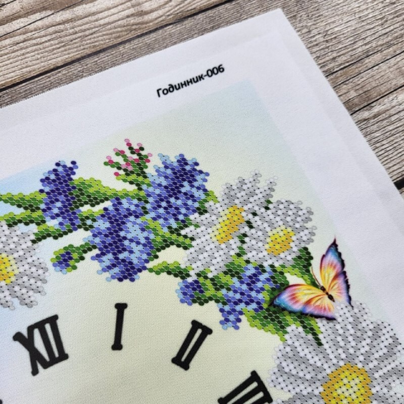 Clock Bead Embroidery Scheme on Canvas DIY Stamped Printed Pattern clock 006