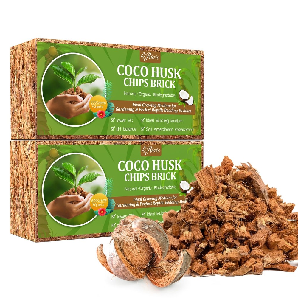 2 Pack Coco Chips Substrate for Plants- 2.2lb 100% Organic Coconut Husk Brick...