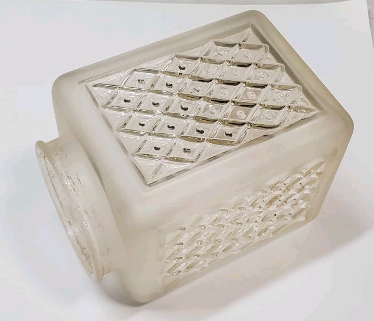 MID CENTURY LIGHT GLOBE CUBE Frosted Diamond Pattern 6" T 4 " W  Art Deco Style