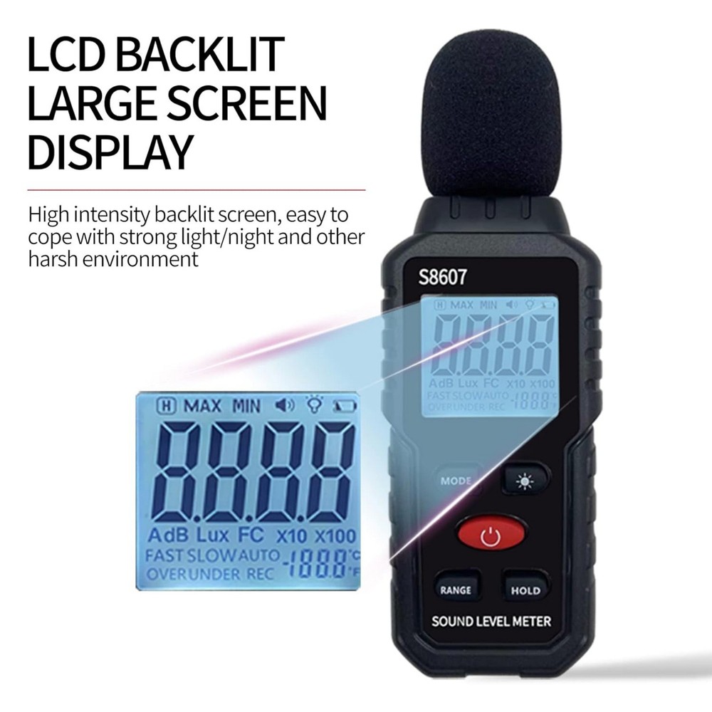 30-130dB Digital Noise Meter Decibel Reader with Over Under Range Indication