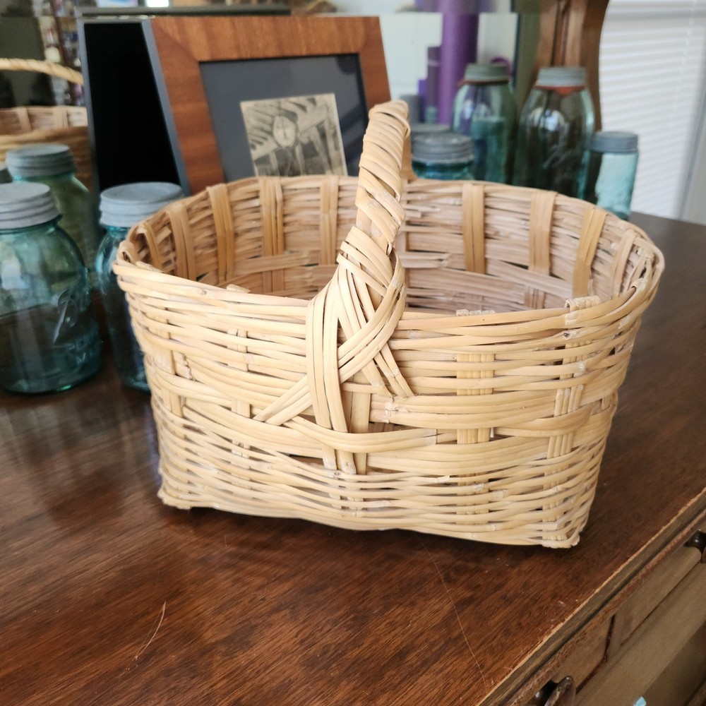 Vintage Woven Large Gathering Basket Rustic Farm