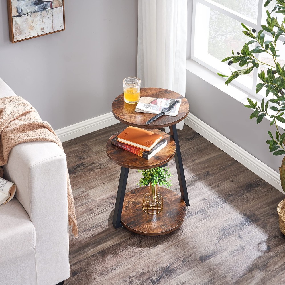 Round End Table Side Table with Metal Frame, Accent Nightstand Bedside Table ...