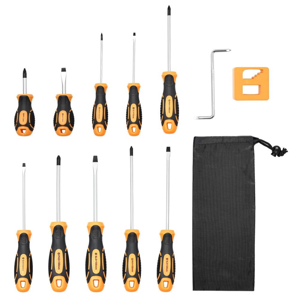 VEVOR 12Pc Magnetic Screwdriver Set 5 Phillips 5 Flat Head Tips Magnetizer Tool