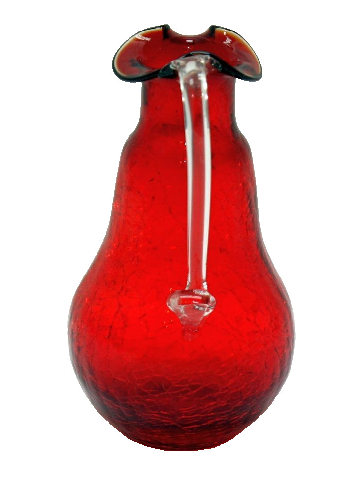 Blenko Hand Blown Crackle Vibrant Ruby Red Pitcher 4.5" Tall In Excellent Cond.