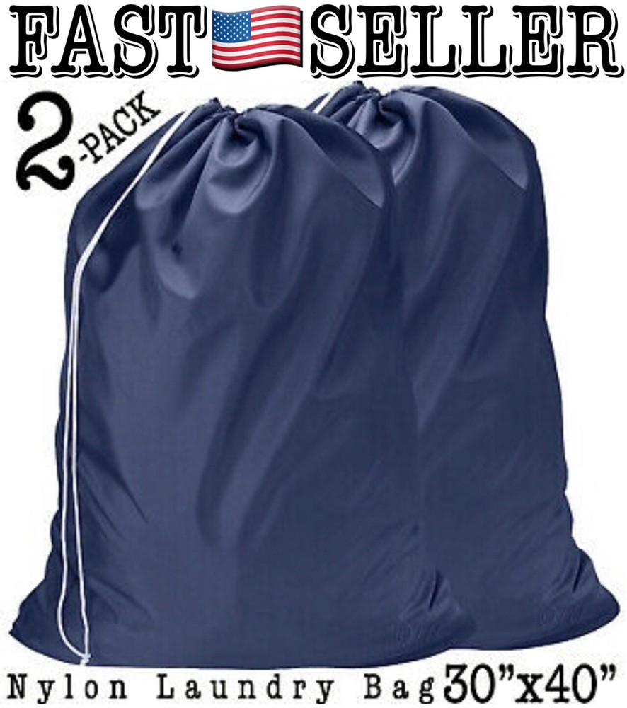 2-Pack Extra Large Heavy Duty Nylon Laundry Bag Locking Drawstring Closure, Navy