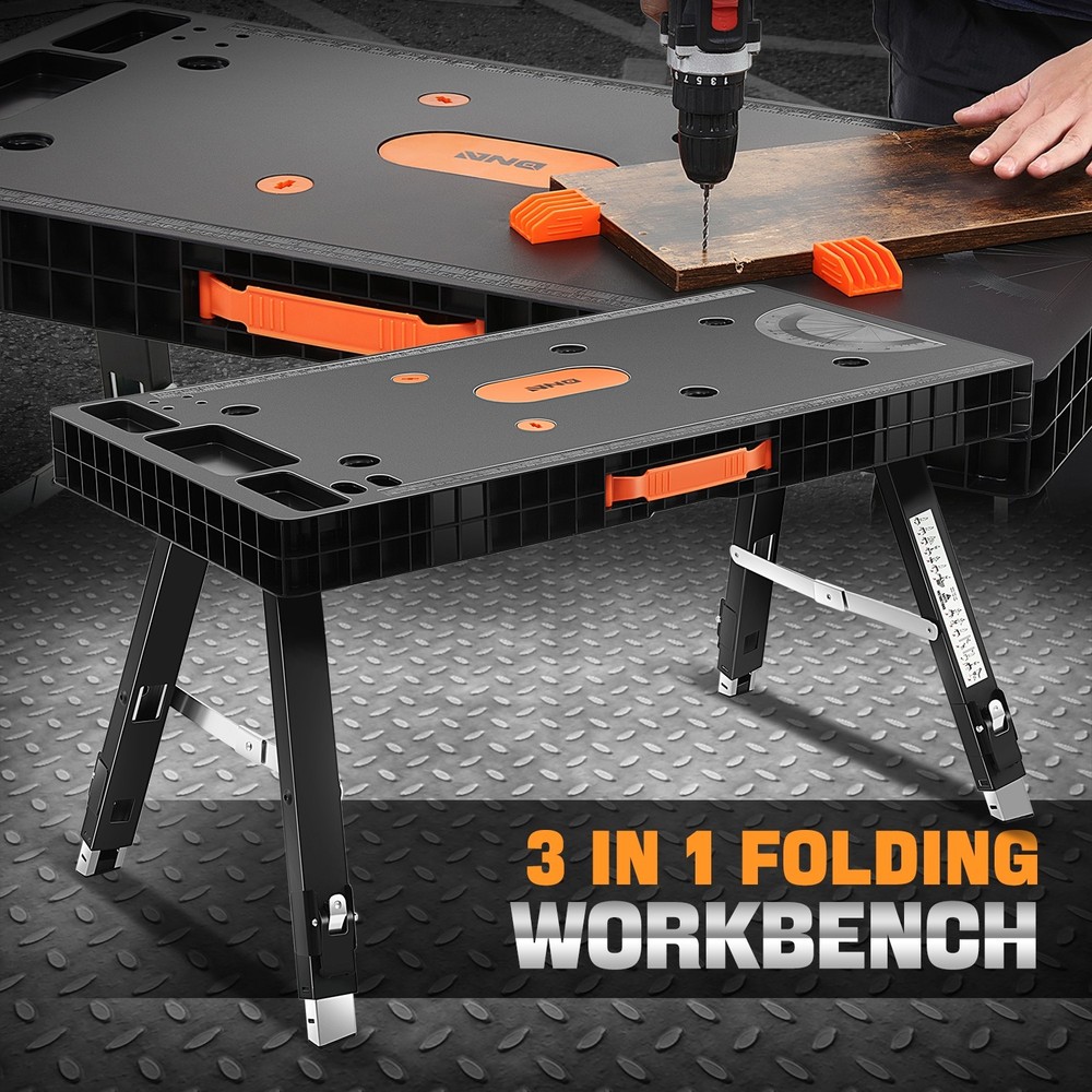 [3-In-1] Heavy Duty Adjustable Height Foldable Folding Workbench Work Table