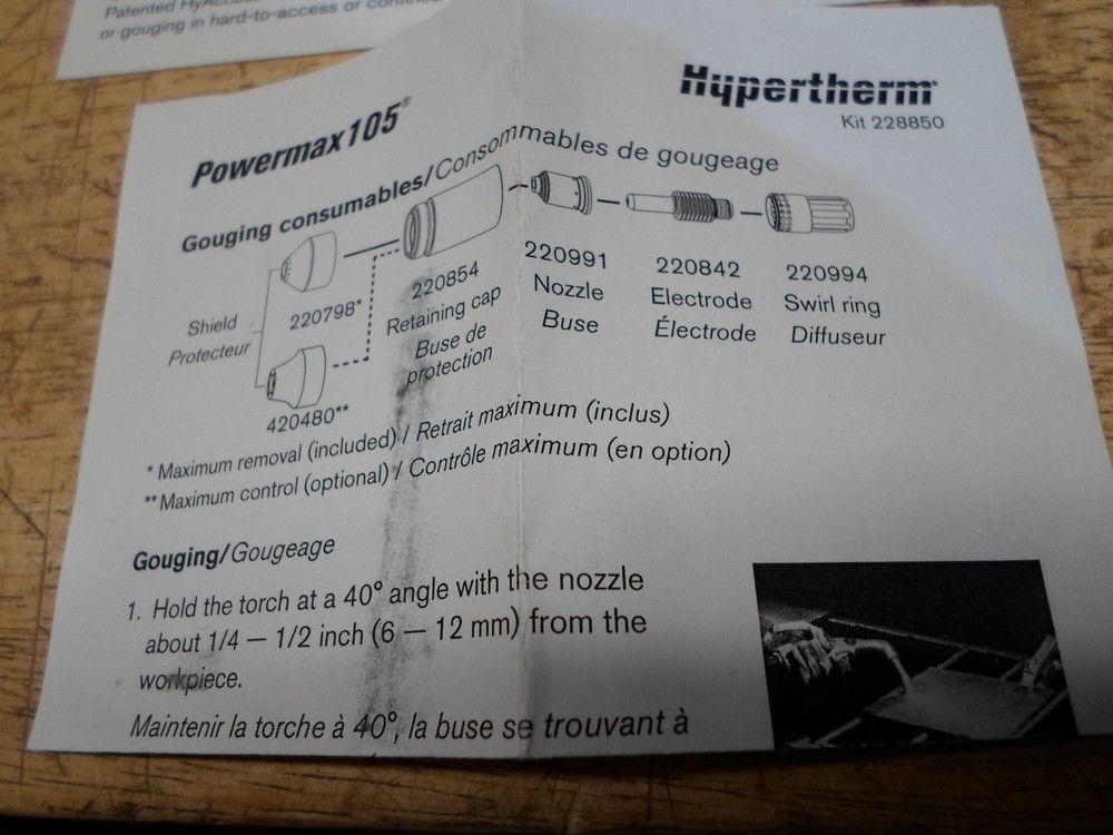 Hypertherm 851471 Consumable Kit Powermax105 Essential Handheld 105 A Cutting