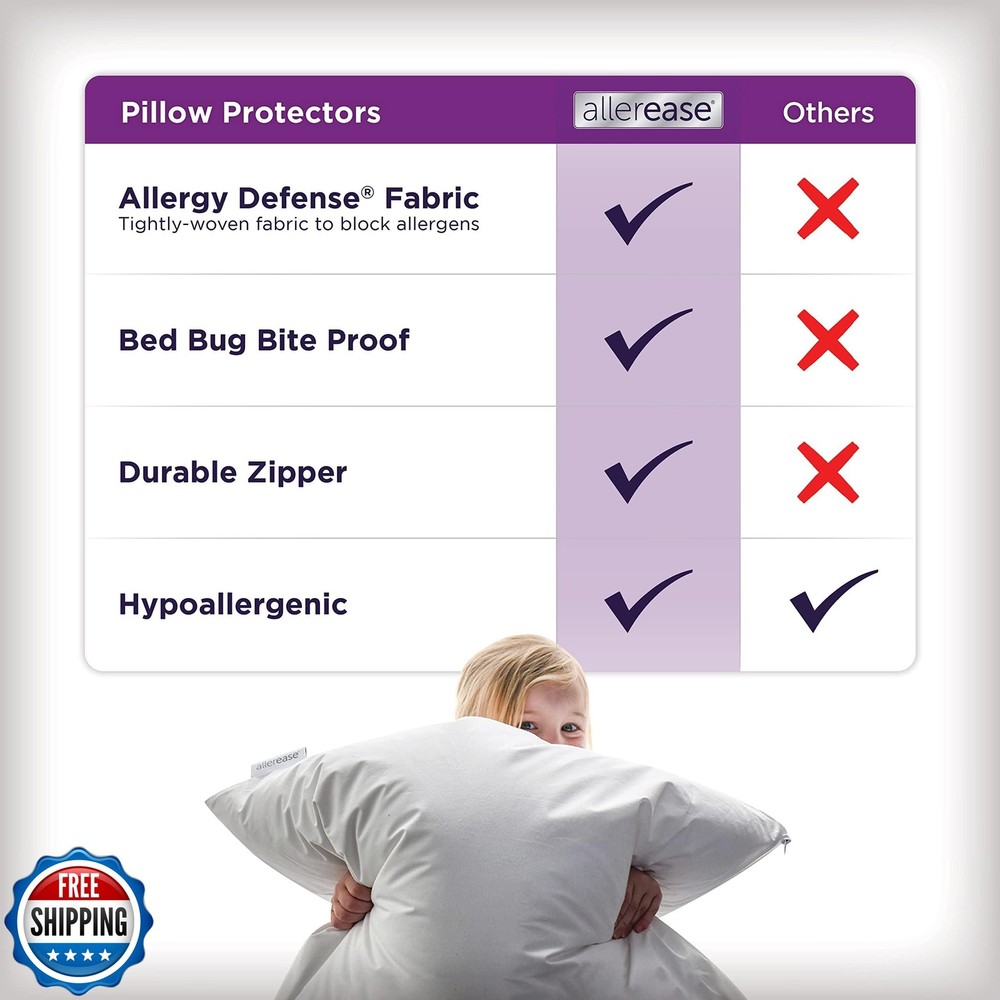 Set of 4 Standard/Queen AllerEase Pillow Protectors - Temperature Balancing,