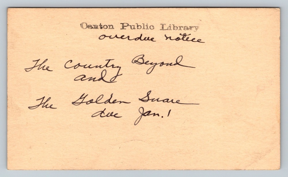 c1944 US Postal Card 1c CANTON Public Library OVERDUE Book Notice