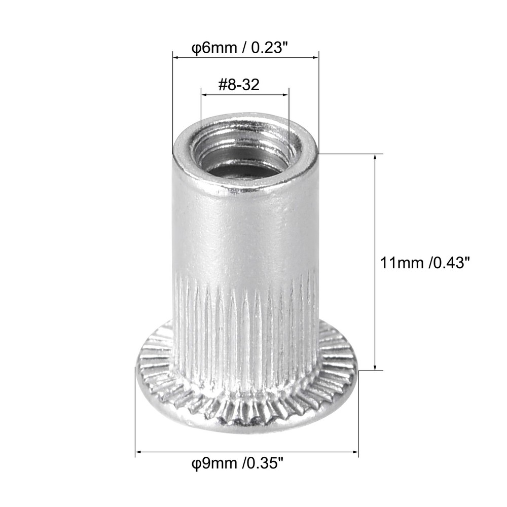 100pack #8-32 Rivet Nuts Aluminium Alloy Knurled Flat Head Threaded Insert Nut