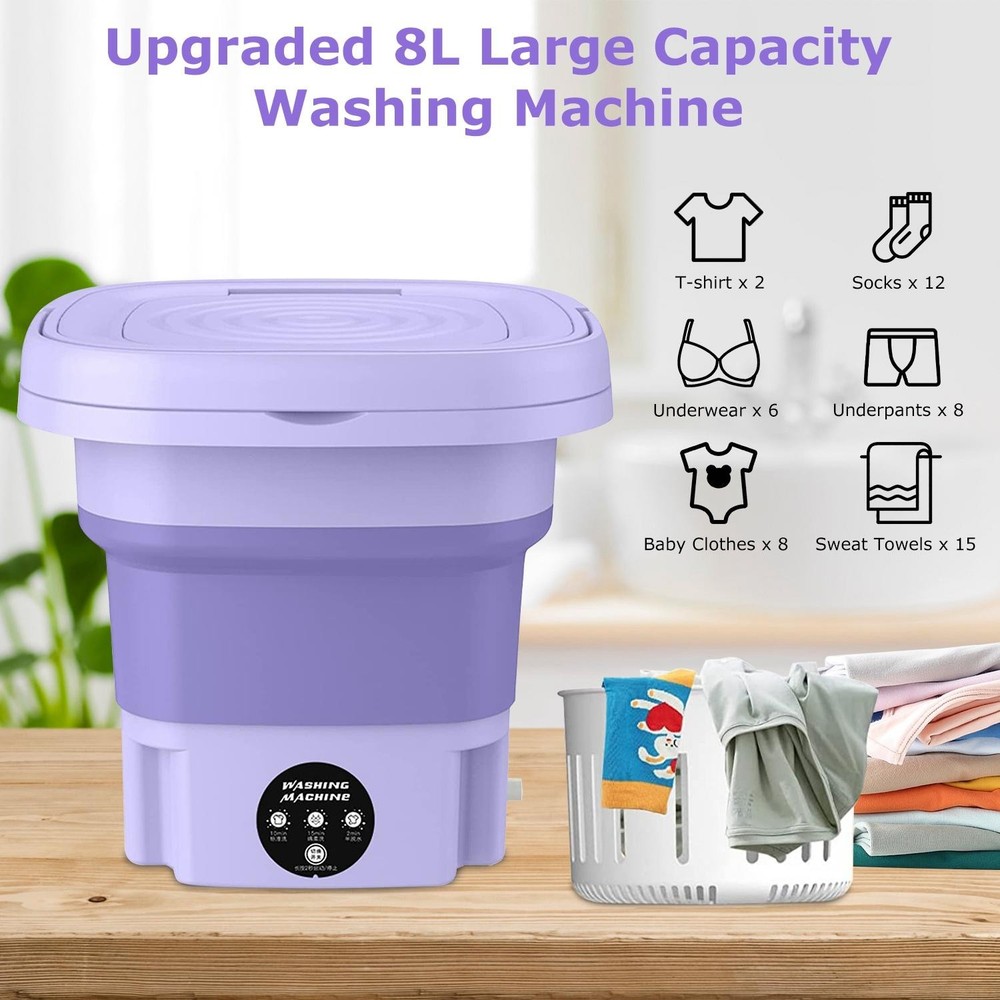 Portable Washing Machine Foldable Laundry w/ Detachable Drain Basket 3 Modes