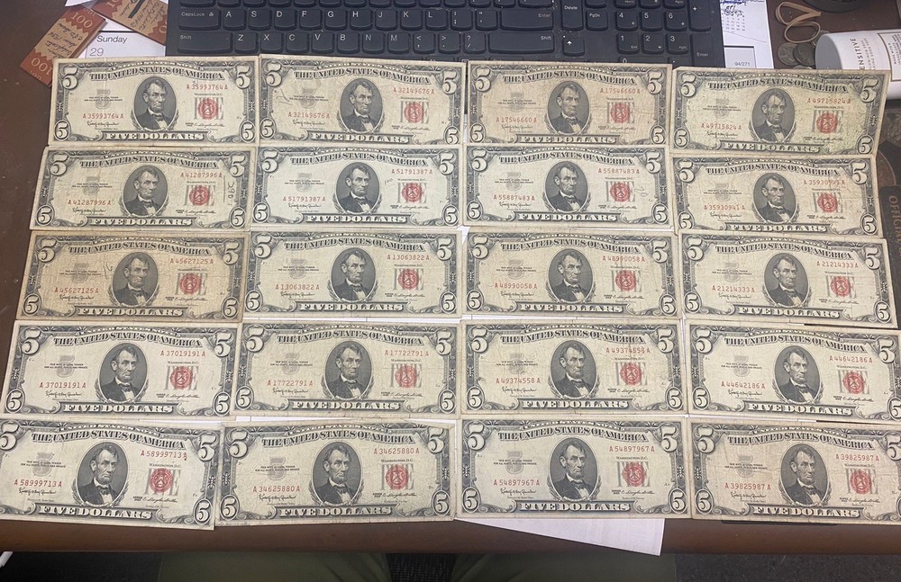50pcs Red Seal $5 Notes Pack Old U.S Currency****