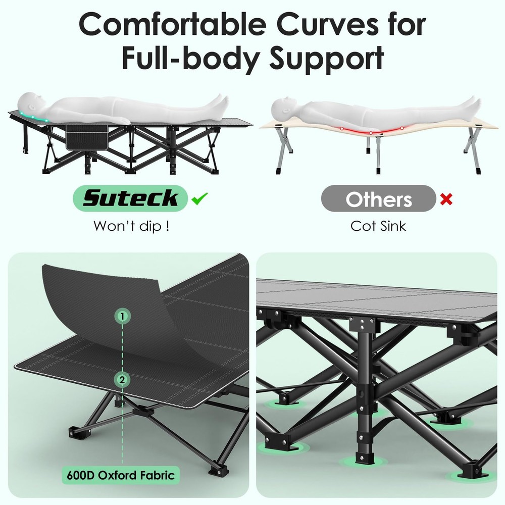 Camping Cot, Folding Camping Cot Bed for Adults Sleeping 1200D Double Layer O...