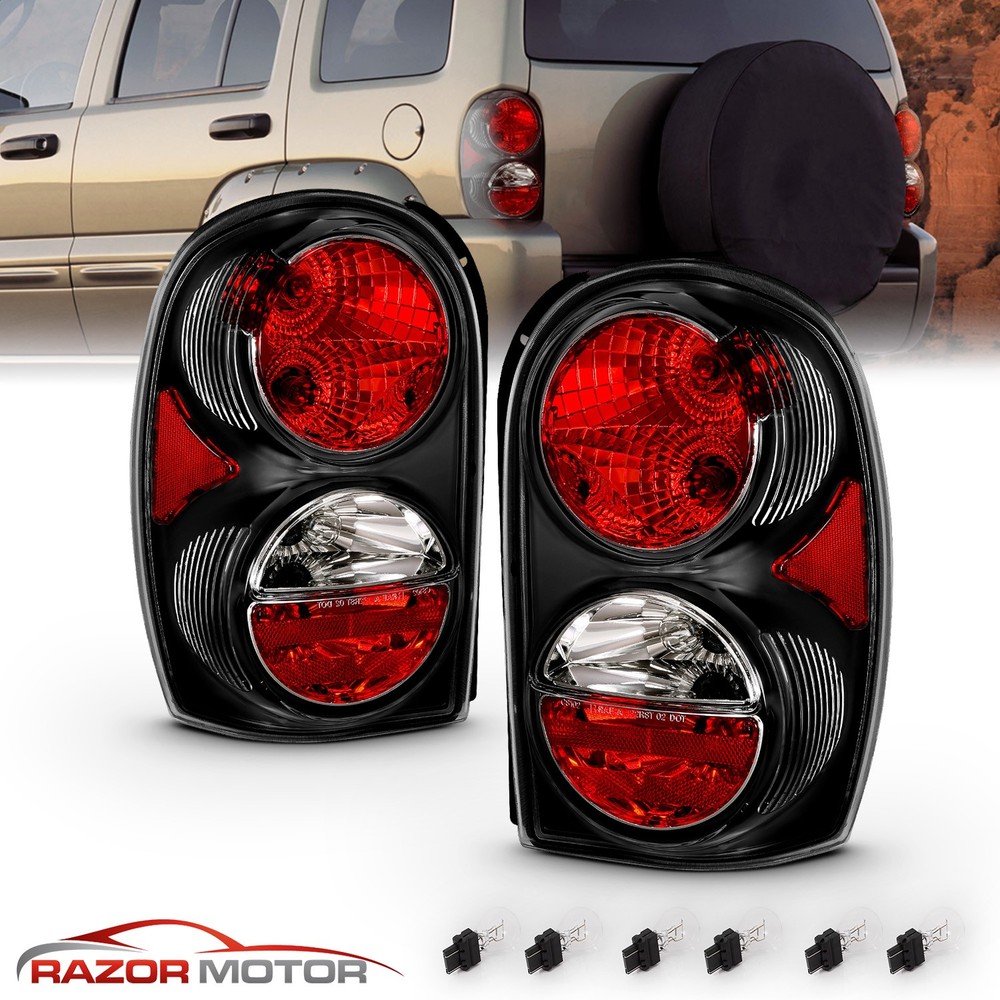 2002-2005 Replacement Black Tail Light Pair (Set) for Jeep Liberty Left + Right